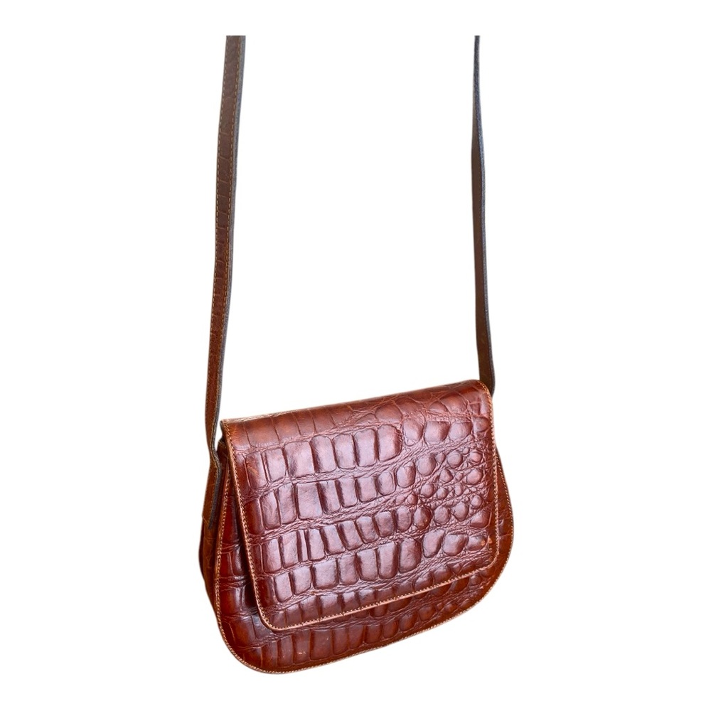 FRANCESCO BIASIA VINTAGE BROWN Croc Embossed LEATHER SHOULDER BAG
